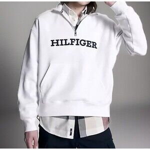TOMMY HILFIGER MOCKNECK MONOTYPE ARCHIVE FIT SWEATSHIRT WHITE SZ XS